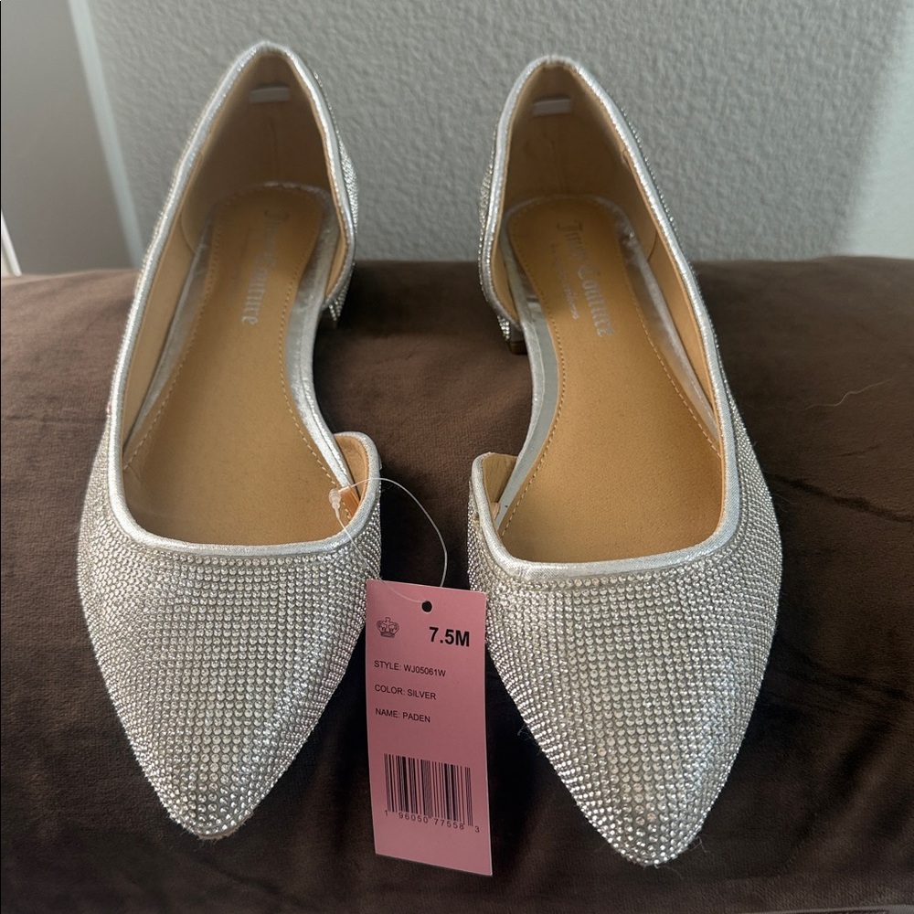 Juicy Couture Silver Pointed Toe Flats